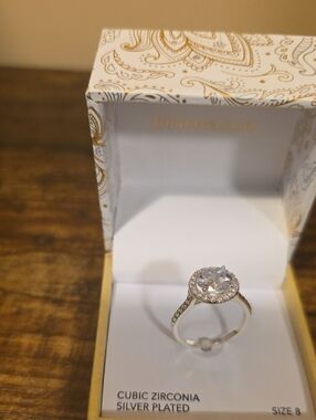 Silver-Plated Cubic Zirconia Halo Ring in Silver - Size 8